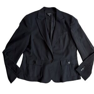 Talbots Suit Blazer Jacket 14 L Black Wool Blend Single Button Lined Classic